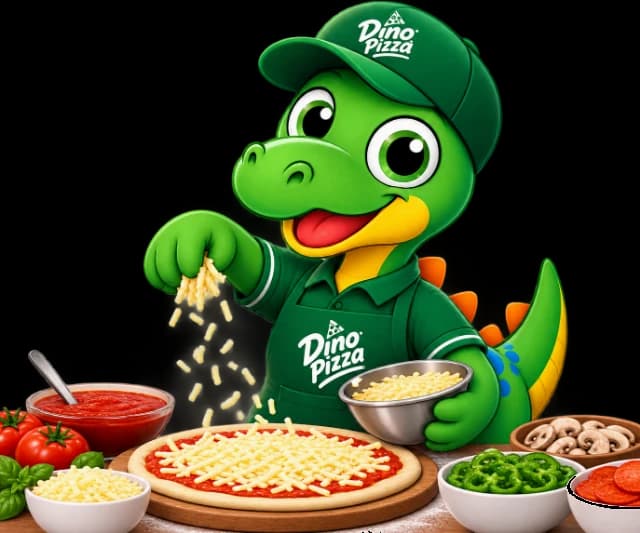 El Dino preparando una pizza